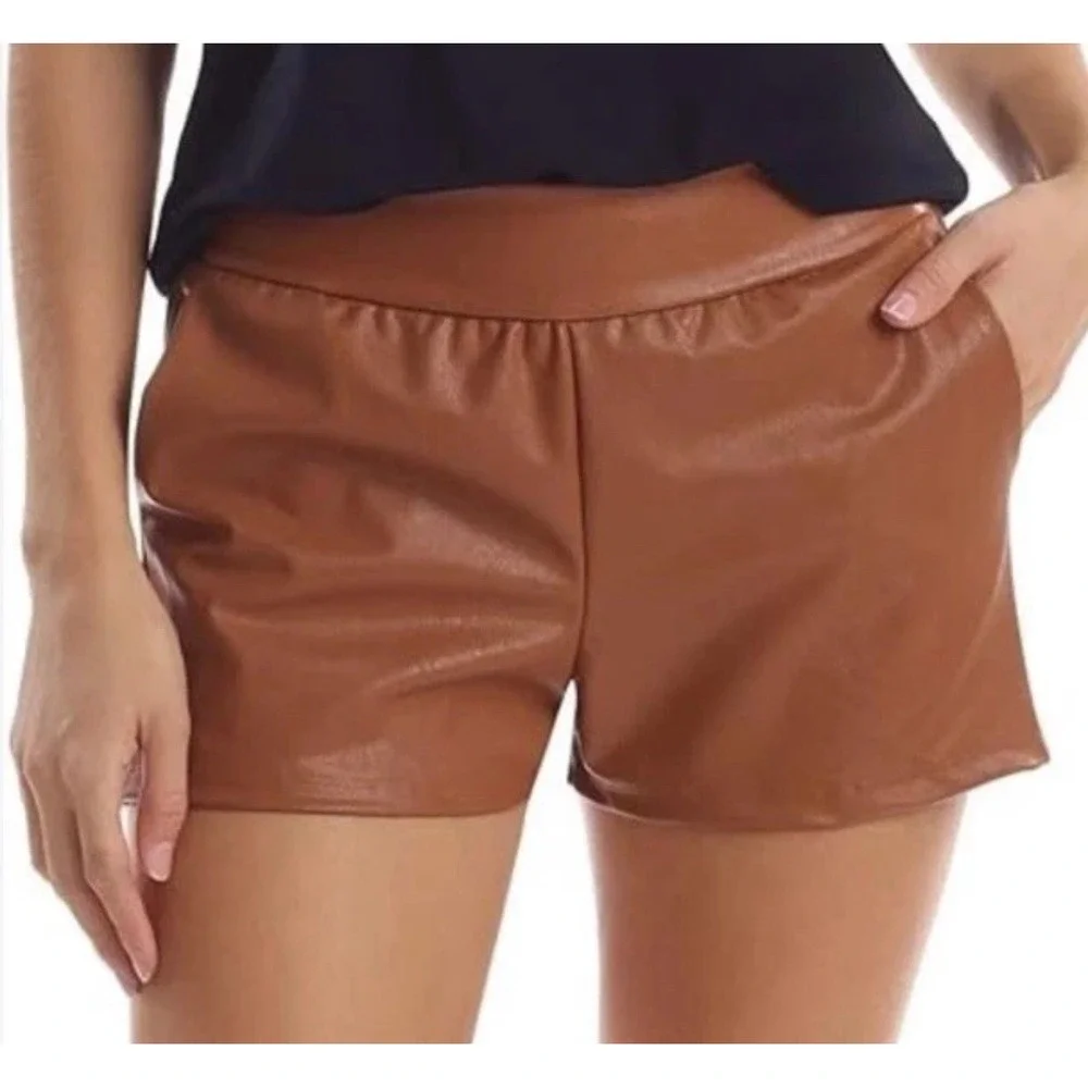 Commando Women's MEDIUM Cocoa Brown‎ Faux Leather Relaxed Shorts MADE IN USA🇺🇸